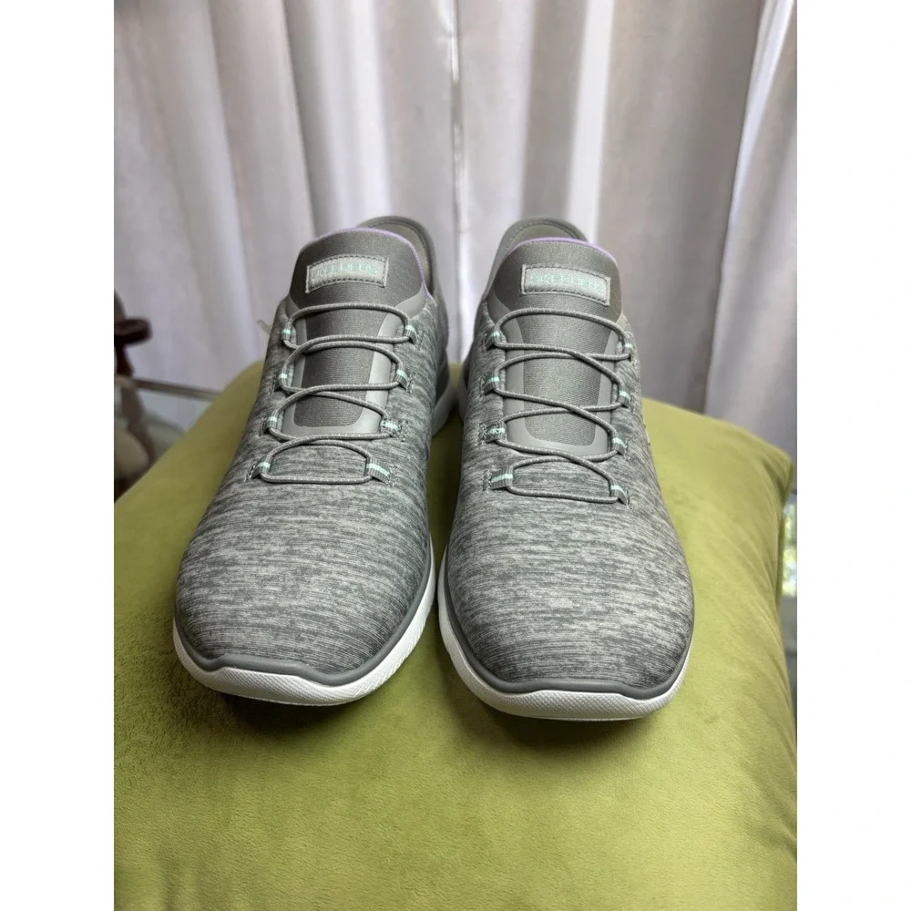 SKECHERS Slip-ins Women's Heathered Gray/Purple Memory Foam Walking Sneaker